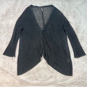 Free People Linen Cardigan Size Small Oversized Grey Loose Knit Snap Buttons